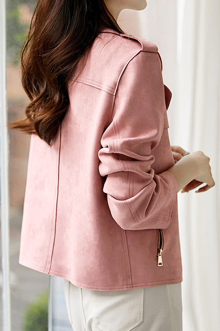 Lässige Wildleder Revers Kurzjacke