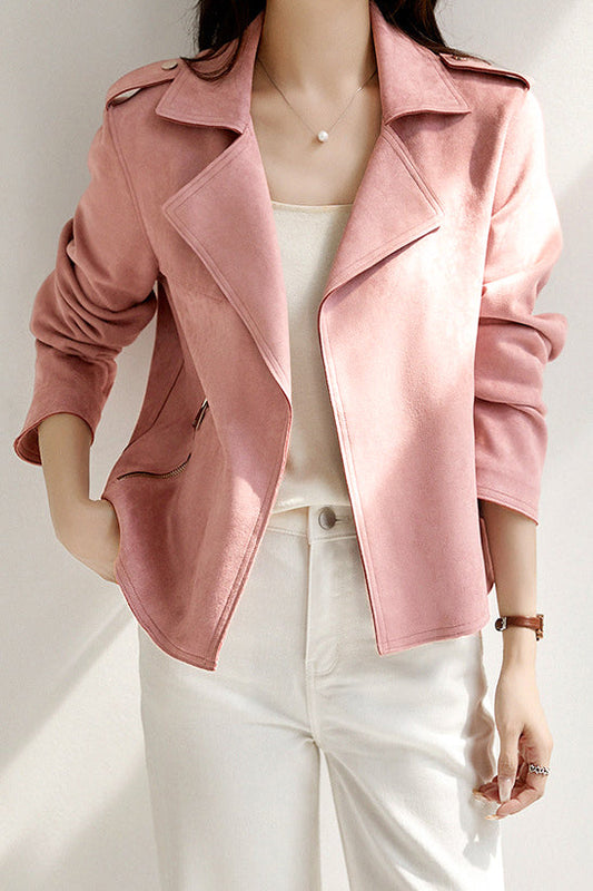 Lässige Wildleder Revers Kurzjacke