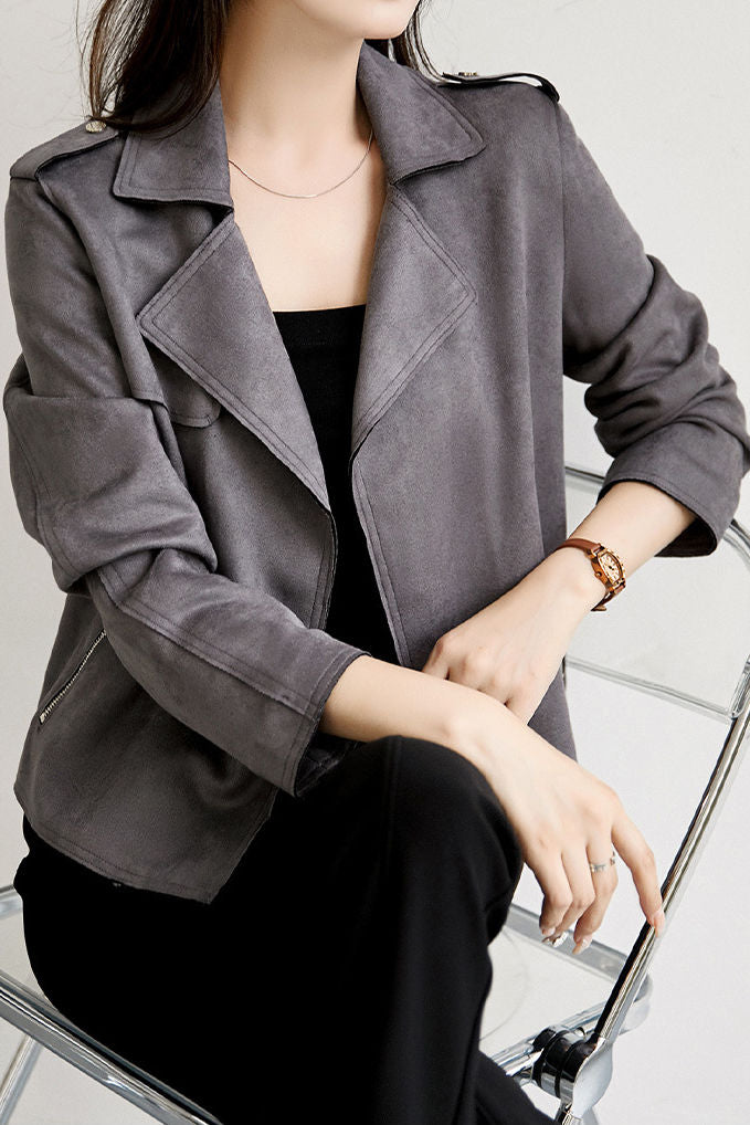 Lässige Wildleder Revers Kurzjacke