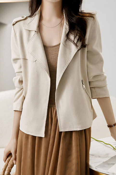 Lässige Wildleder Revers Kurzjacke