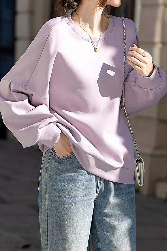 Lässiges lockeres Rundhals-Laternenärmel-Sweatshirt