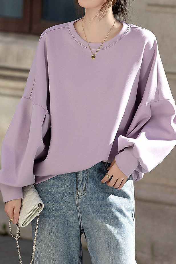 Lässiges lockeres Rundhals-Laternenärmel-Sweatshirt