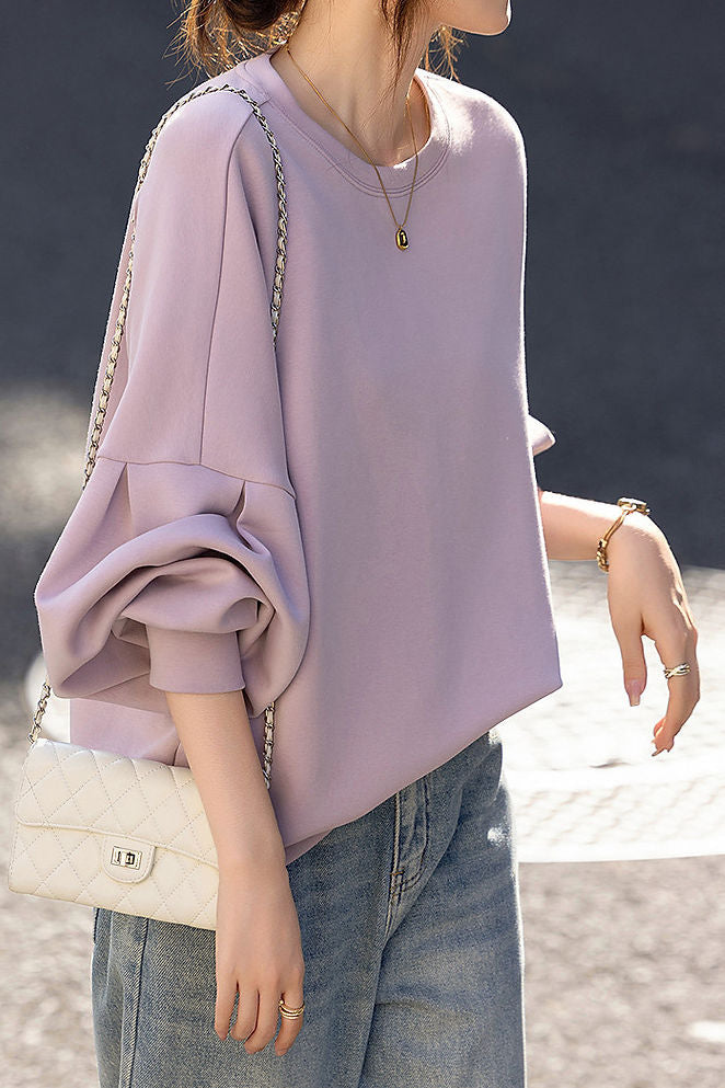 Lässiges lockeres Rundhals-Laternenärmel-Sweatshirt