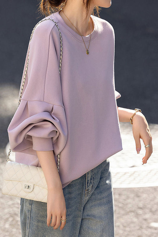 Lässiges lockeres Rundhals-Laternenärmel-Sweatshirt