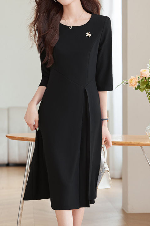 Einfach Elegantes Mid-Sleeve Faltenkleid
