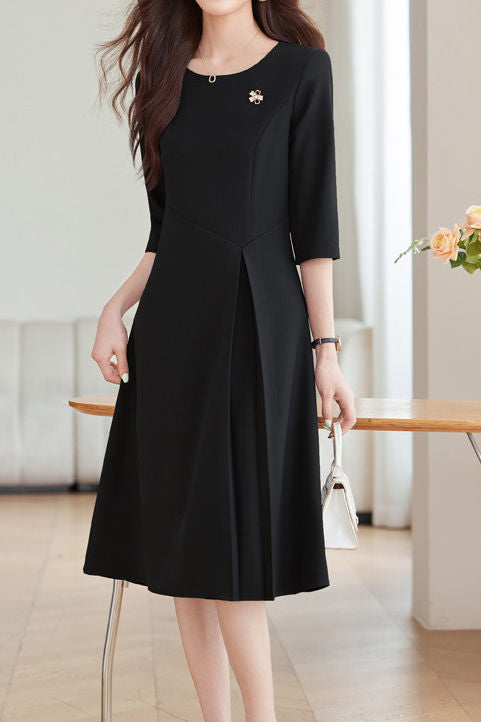 Einfach Elegantes Mid-Sleeve Faltenkleid