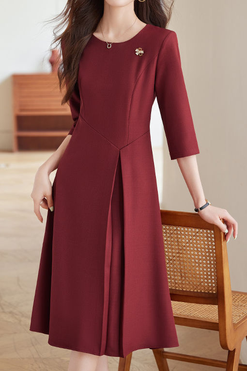 Einfach Elegantes Mid-Sleeve Faltenkleid