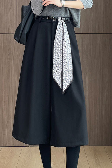 Büro Vielseitige Hochtaillierte Cropped Weite Hosen aus Wollmischung