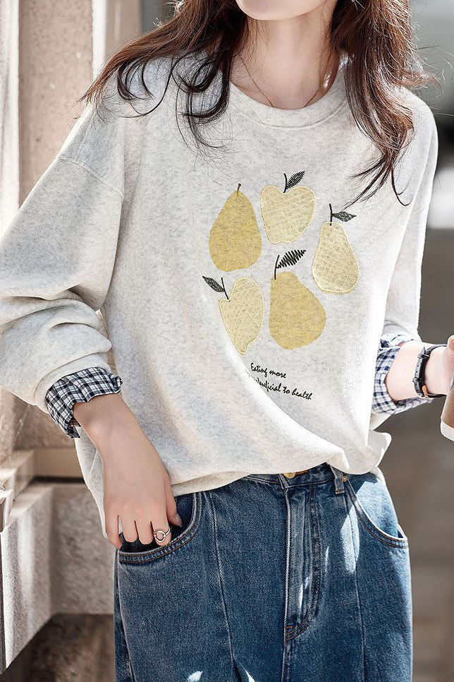 Lässiger Pullover Hoodie mit Obstprint und Karomuster