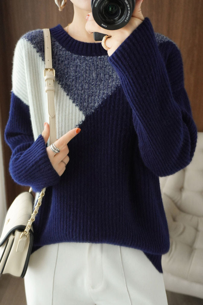 Lässiger Farbblock Langarm-Pullover