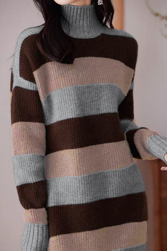 Lässiges, lockeres Pullover Kleid mit Farbblock-Muster