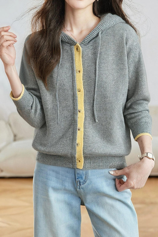 Lässiger vielseitiger Farbblock gestrickter Kapuzencardigan