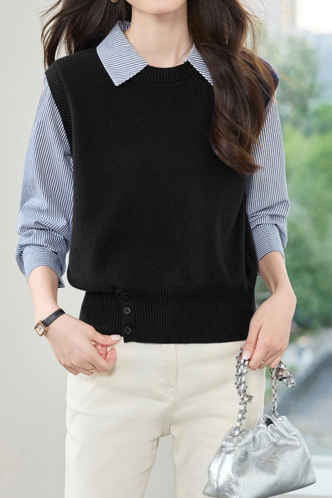 Minimalistischer gestreifter Revers Pullover Fake-Zweiteiler Stricktop