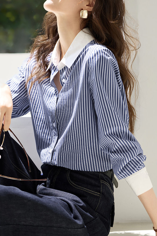 Lässiges Pendler-Kragen gestreiftes Hemd