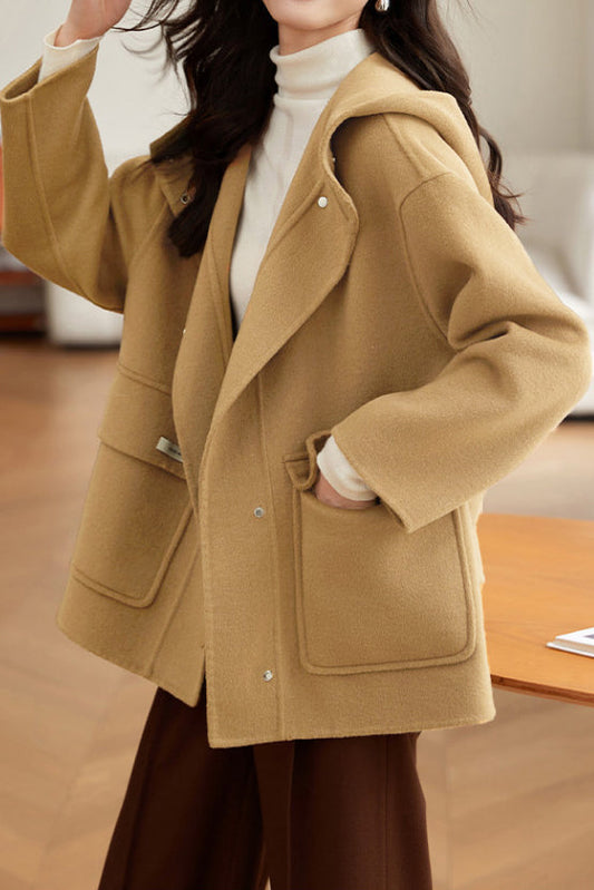 Lässiger vielseitiger Kapuzen-Wollmantel mit doppelten Taschen