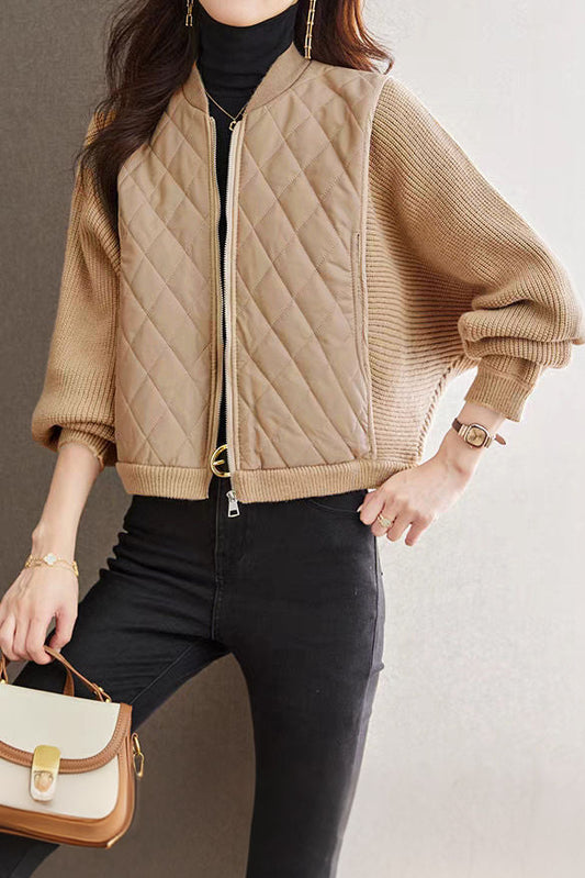 Lässiger vielseitiger Stehkragen-Blockfarben Batwing-Ärmel Kurzmantel