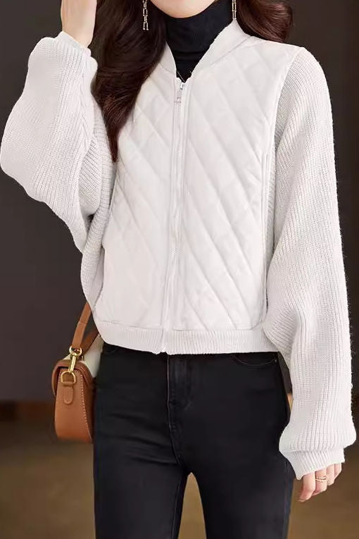 Lässiger vielseitiger Stehkragen-Blockfarben Batwing-Ärmel Kurzmantel