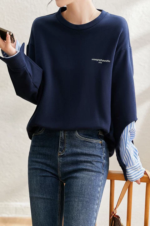 Lässiger Fake-Zwei-Teiler gestreifter Paneel-Hoodie