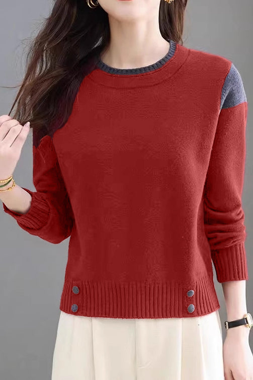 Lässiger vielseitiger Rundhals-Pullover aus Strick mit Farbblockdesign