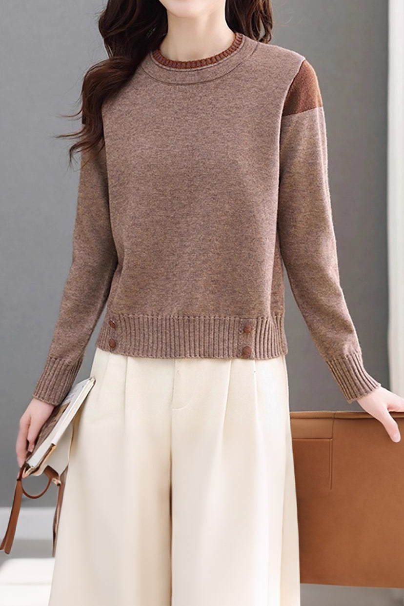 Lässiger vielseitiger Rundhals-Pullover aus Strick mit Farbblockdesign