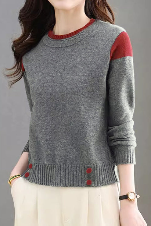 Lässiger vielseitiger Rundhals-Pullover aus Strick mit Farbblockdesign