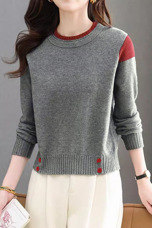 Lässiger vielseitiger Rundhals-Pullover aus Strick mit Farbblockdesign