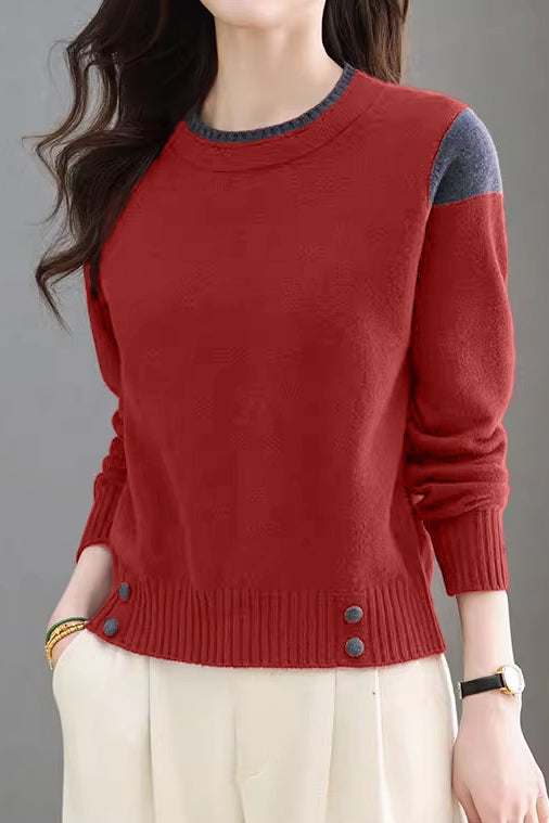 Lässiger vielseitiger Rundhals-Pullover aus Strick mit Farbblockdesign