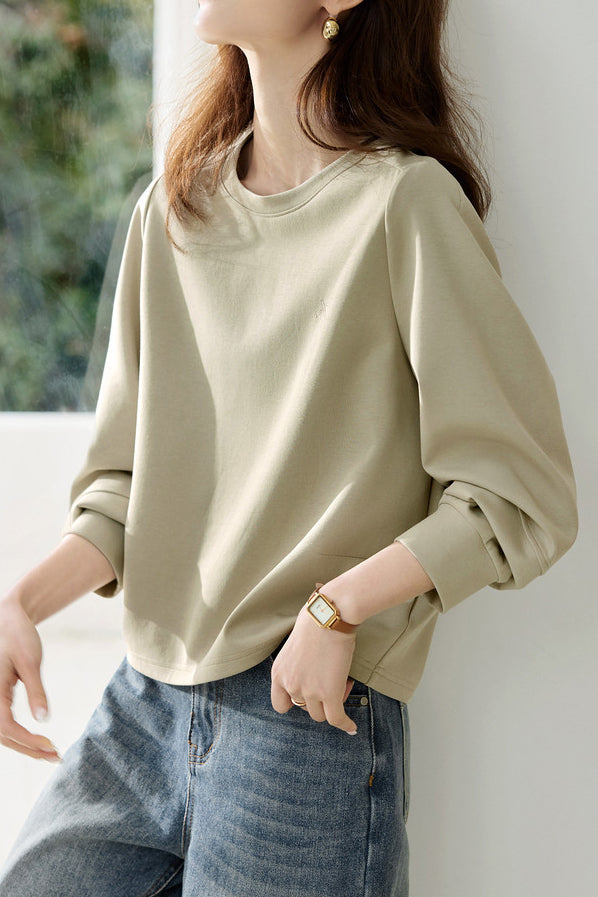 Lässiger minimalistischer Pullover mit Buchstabenstickerei und Rundhalsausschnitt, lange Ärmel