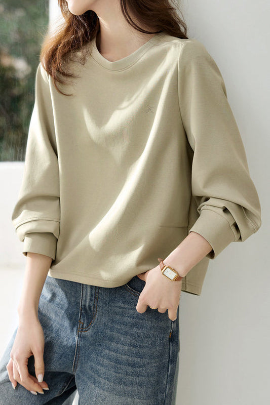 Lässiger minimalistischer Pullover mit Buchstabenstickerei und Rundhalsausschnitt, lange Ärmel