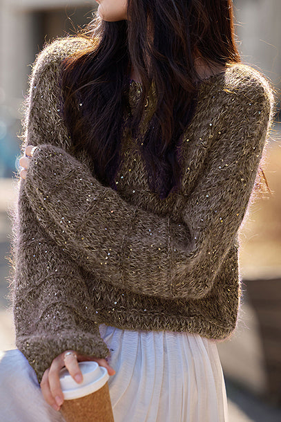 Lässiger vielseitiger Pailletten Rundhalsausschnitt Pullover