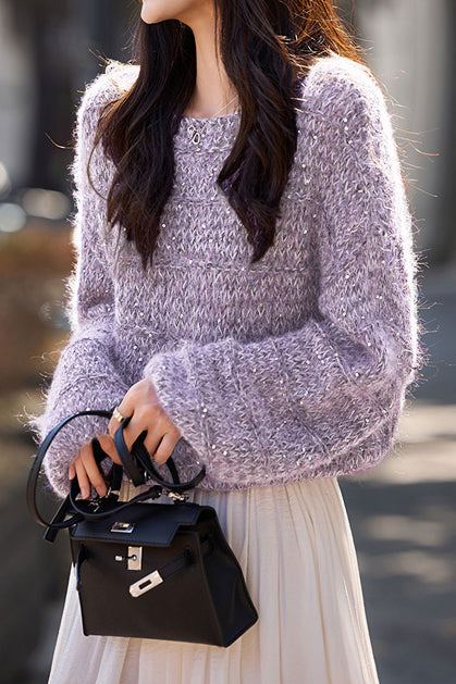 Lässiger vielseitiger Pailletten Rundhalsausschnitt Pullover