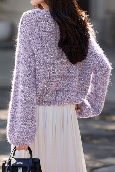 Lässiger vielseitiger Pailletten Rundhalsausschnitt Pullover