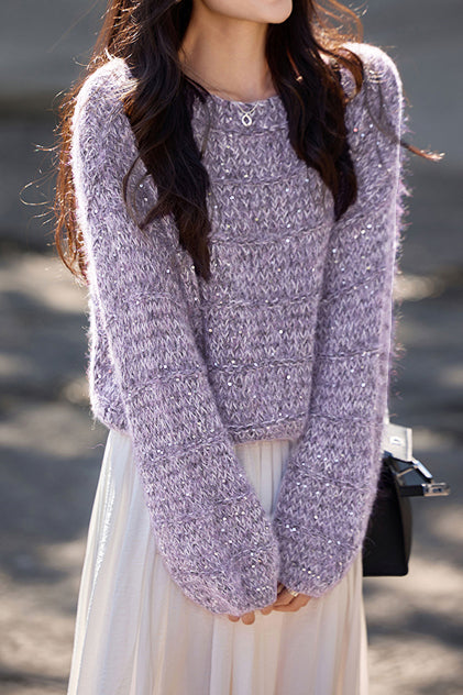 Lässiger vielseitiger Pailletten Rundhalsausschnitt Pullover