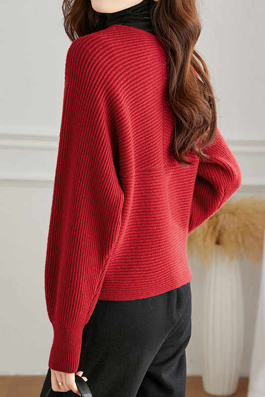 Lässiges vielseitiges V-Ausschnitt einfarbiges Strickoberteil