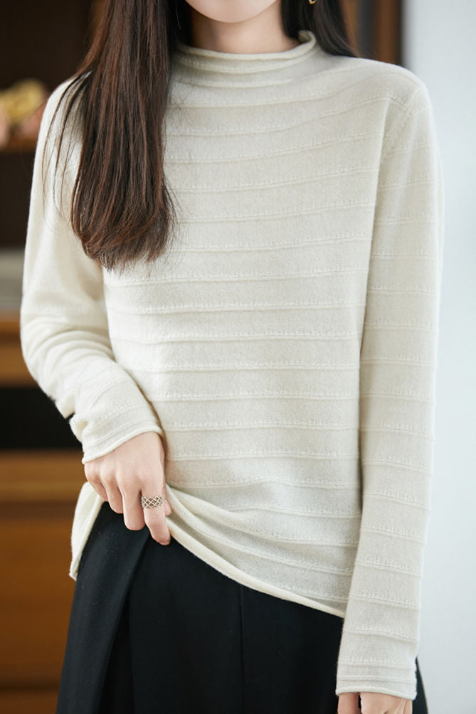 Lässiger vielseitiger Pullover mit halbem hohen Kragen und Rippstruktur