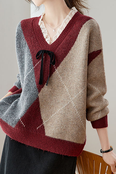 Lässiger Retro V-Ausschnitt Argyle Strickpullover