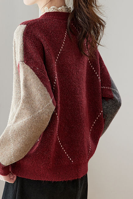 Lässiger Retro V-Ausschnitt Argyle Strickpullover