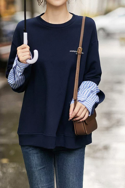 Lässiger Fake-Zwei-Teiler gestreifter Paneel-Hoodie