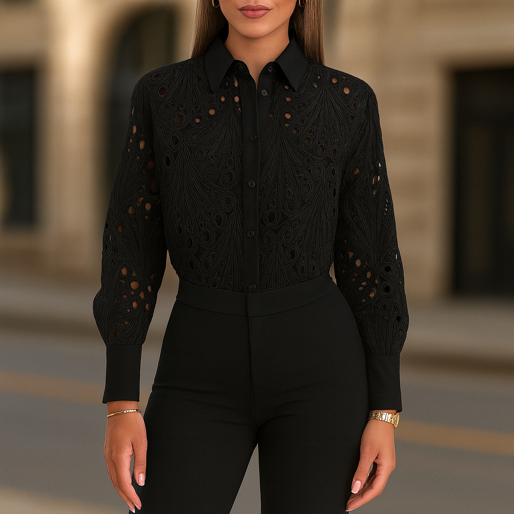 Jasmine Elegante Häkelspitzen Bluse mit Knöpfen für Damen