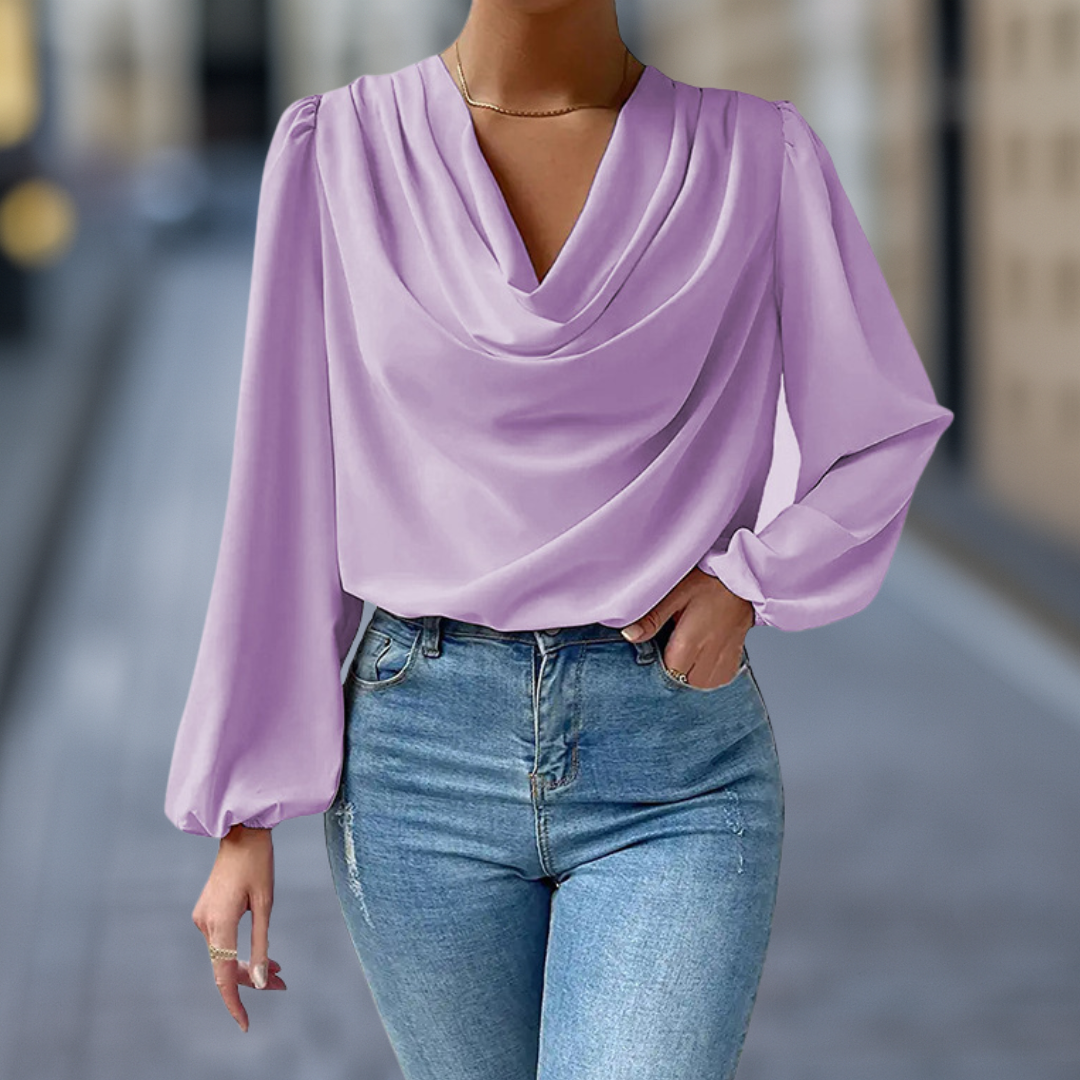 Celeste Luxe Elegante Drapierte Hals Damenbluse