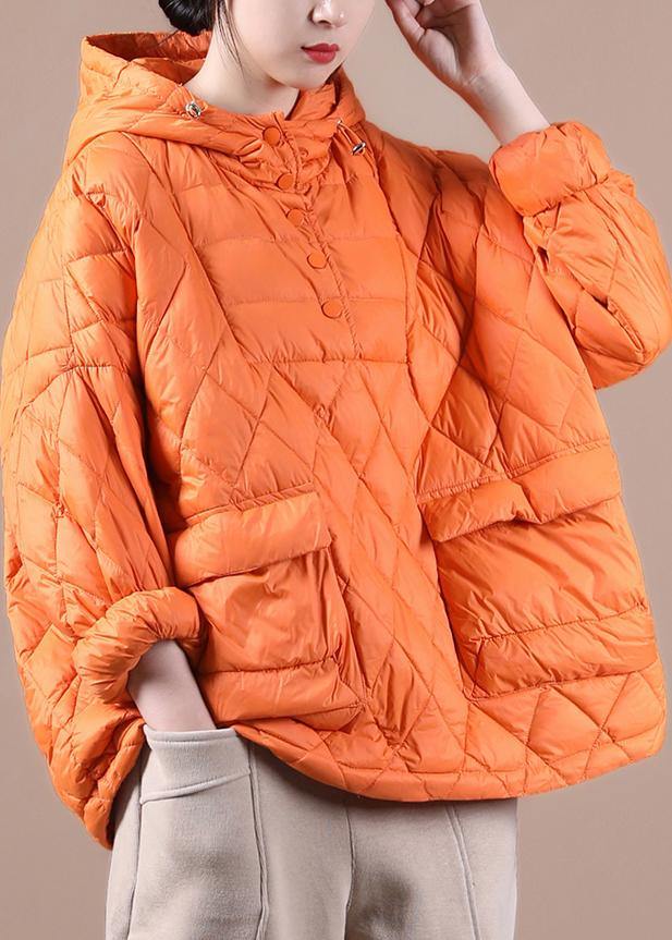 Literarischer Orange Plus Size Kapuzenpullover Kurze Pufferjacken (Kostenloser Versand + Begrenzter Lagerbestand)
