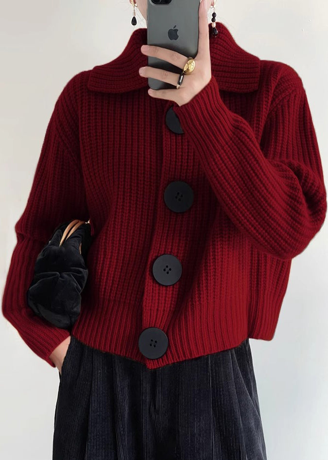 Moderner oranger Peter-Pan-Kragen Knopf-Down Strick-Cardigan Winter