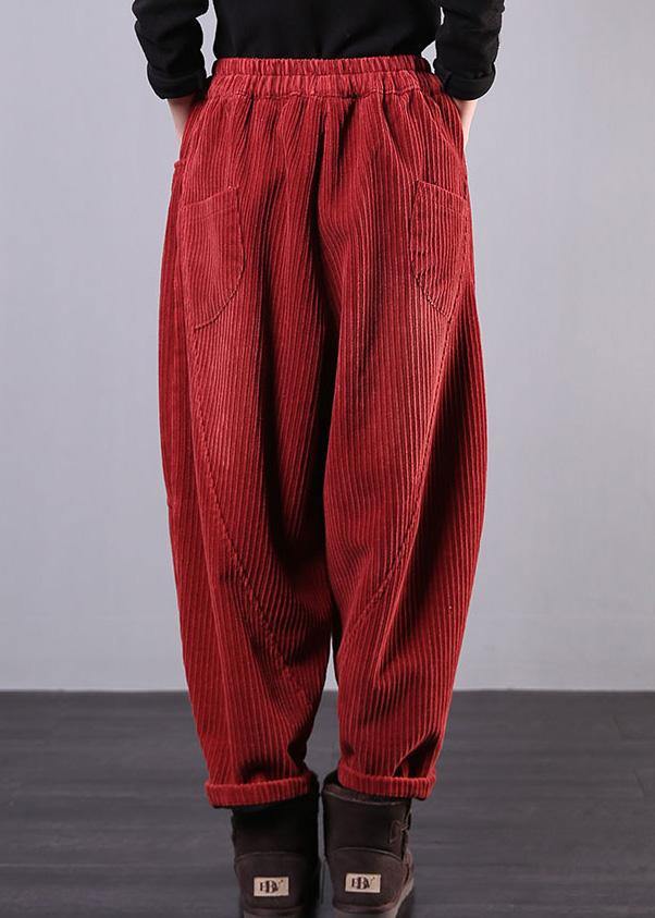 Moderne Rote Damenhose Oversize Herbst Corduroy Taschen Baumwolle Lässige Hose