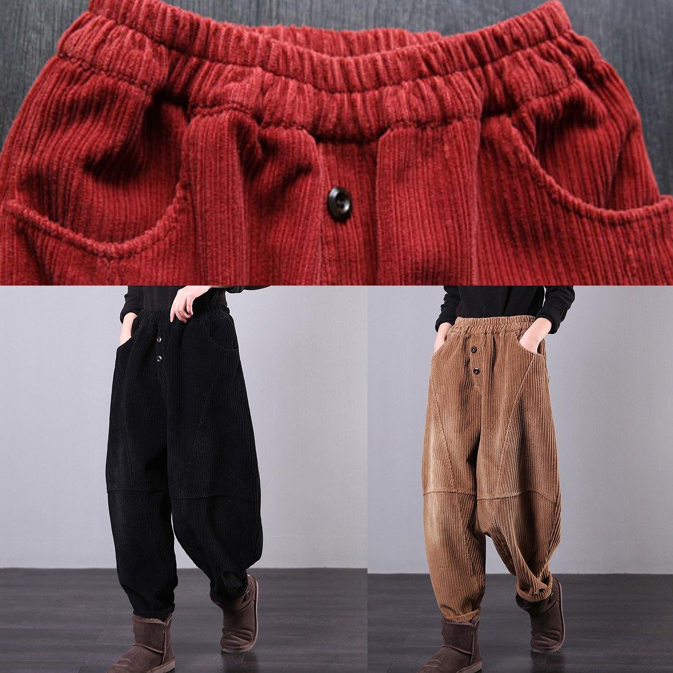 Moderne Rote Damenhose Oversize Herbst Corduroy Taschen Baumwolle Lässige Hose