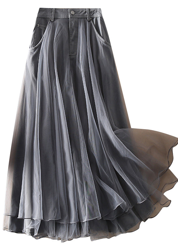 Natürliche Graue Hohe Taille Patchwork Tüllröcke Frühling