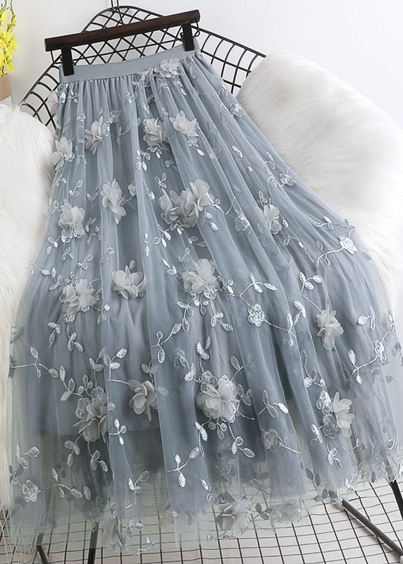 Natürlicher rosa bestickter floral Tüllrock Frühling