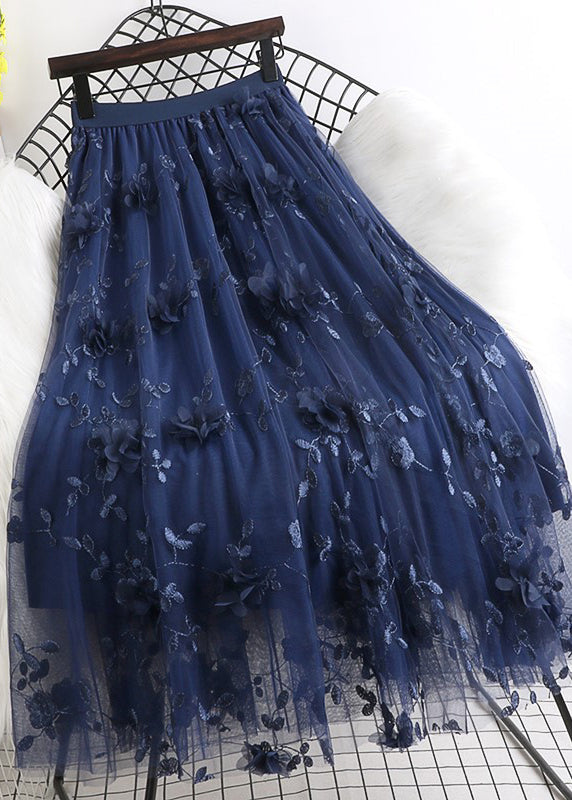 Natürlicher rosa bestickter floral Tüllrock Frühling