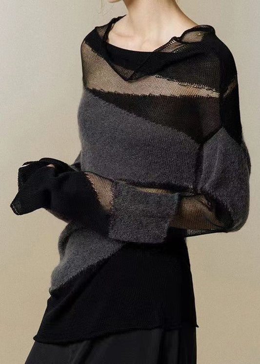 Neue schwarze Turtleneck Tüll Patchwork dünne Strickpullover Herbst