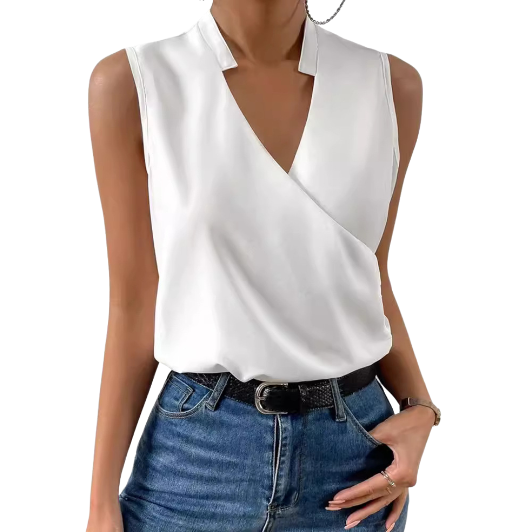 Noelle V-Ausschnitt Elegante Crossover Ärmellose Bluse