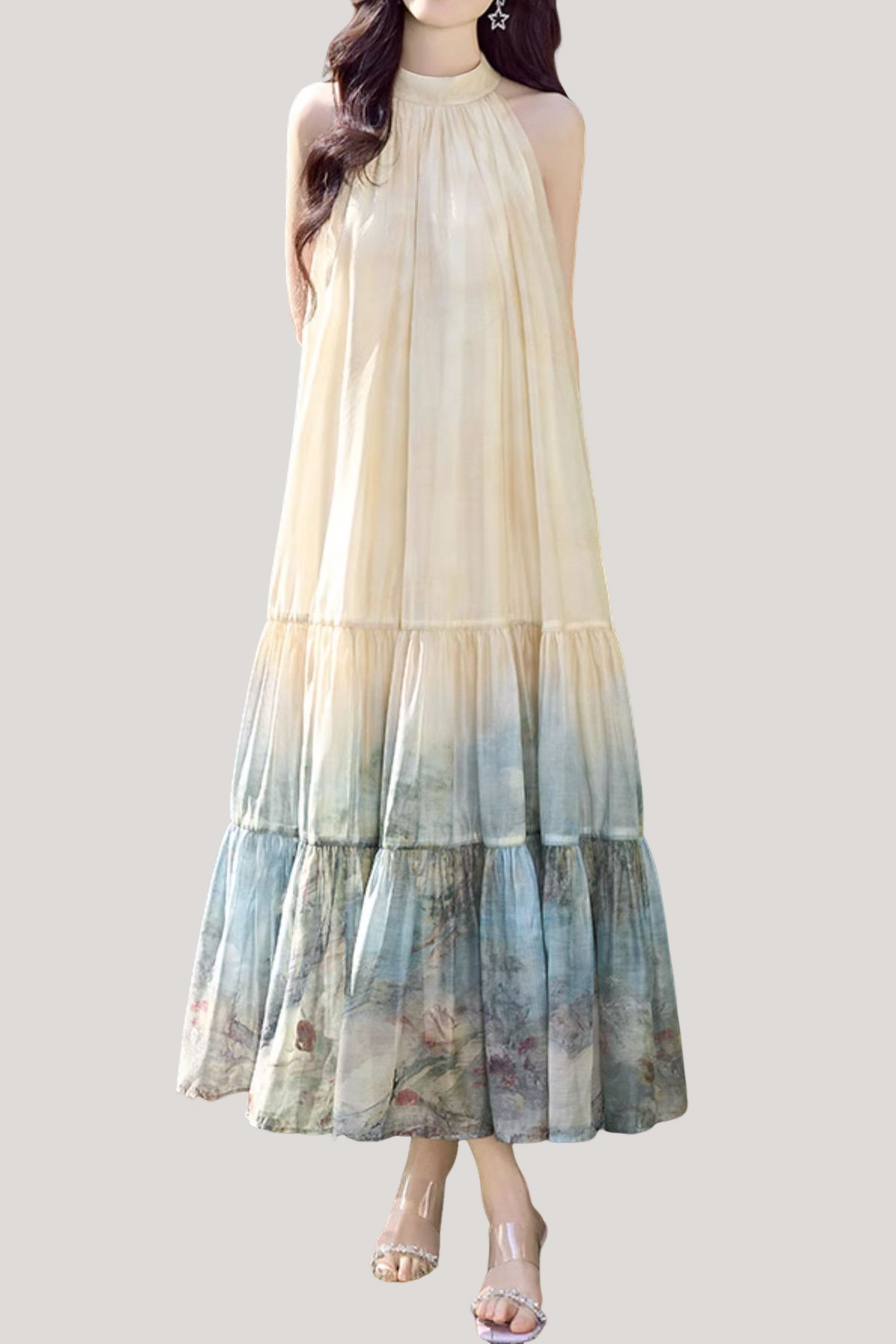 Bedrucktes Maxikleid mit Halterneck